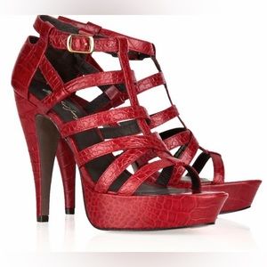 Elizabeth and James Red Manic Crocodile-effect Leather Sandals